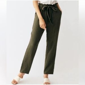 Grae Cove 100% Linen Bow Tie Pants‎ Women's Small Dark Green NWT